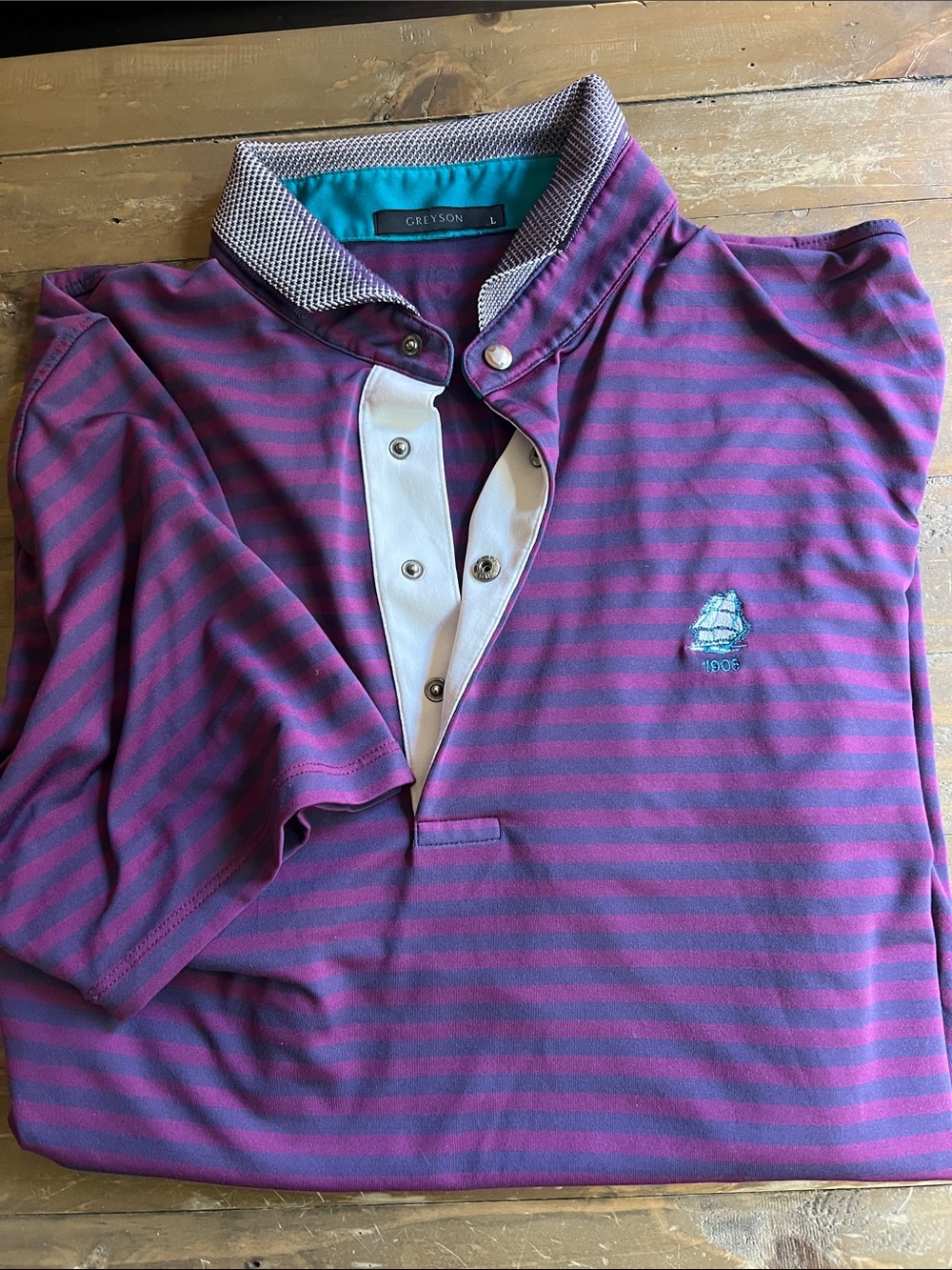 Greyson Men’s Purple & Pink Striped Polo with Contrast Placket